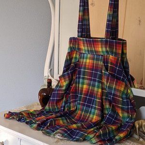 NWT Collectif London Alexa Rainbow Check Swing Skirt w/ Detachable Suspenders